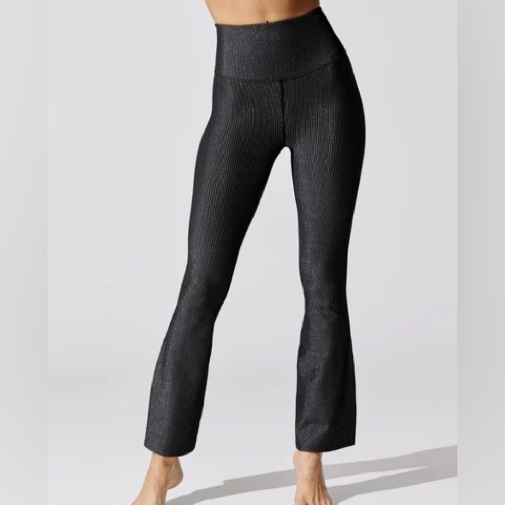 Carbon38 Black Striped Metallic Flared Shimmer Pants Size Small NWT